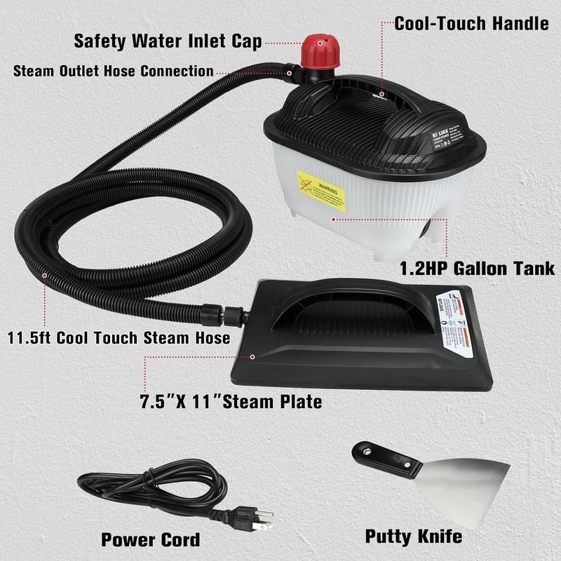 KITLUCK Wallpaper Steamer, 1500W Chemical Free Wallpaper Remover with 11.5 FT Cooling-Touch Hose, 1.2 Gallon Water Tank, Large Steam Plate, Steam Generator, Steam Cleaner for Wallpaper Removal - Image 2